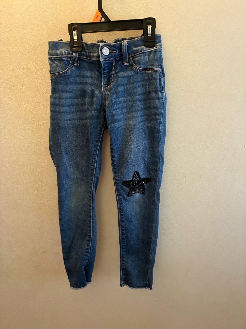 Girls Blue Denim Jeans with Black Sequin Star Accent